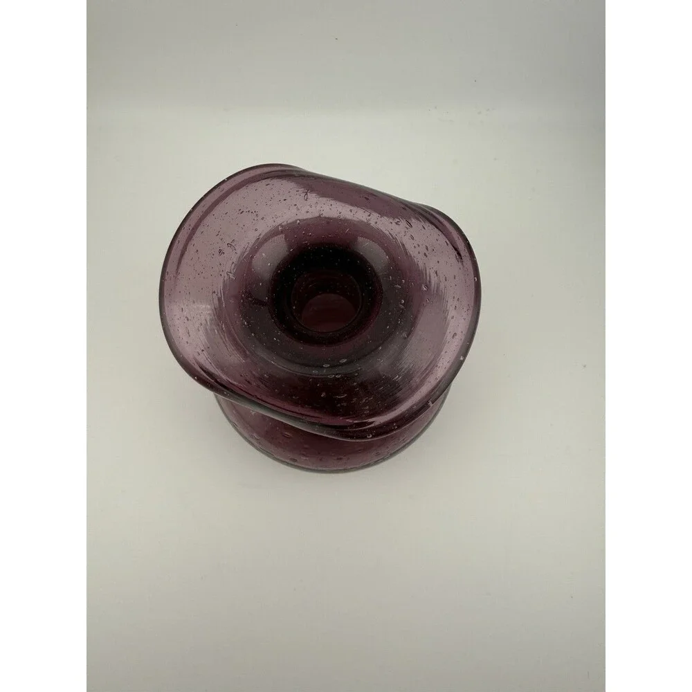 Vintage Hand Blown Small Folded Rim Purple Glass Bud Vase 4.5
